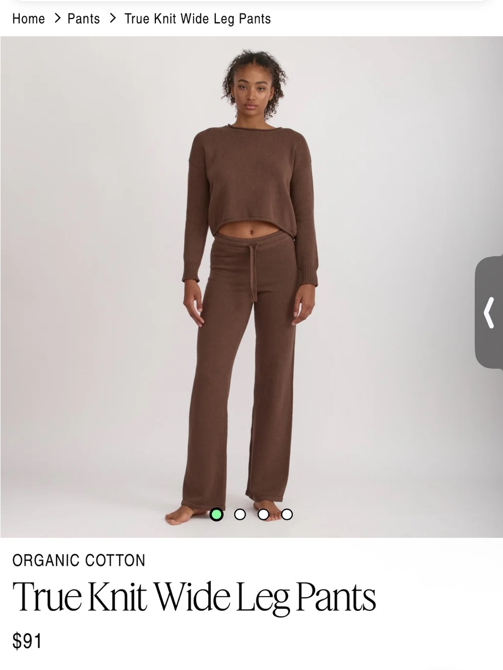 Organic basics true knit pants size S